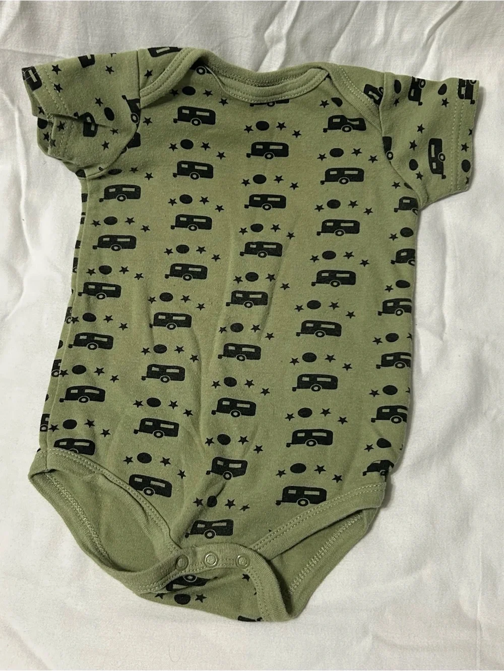 9-12 Month Baby Bodysuit Set - Green & Brown Camper Prints 4 Pieces